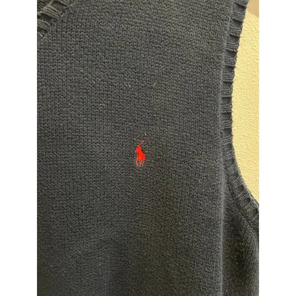 Vintage Polo Ralph Lauren 100% Cotton Navy sweater Vest sz L preppy